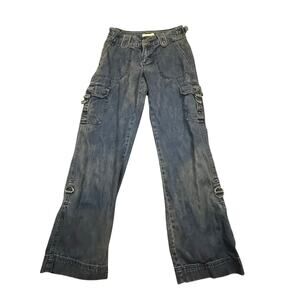 Lee One True Fit Cargo Baggy Jeans Gray Low Rise Straight Leg Women M 3/4